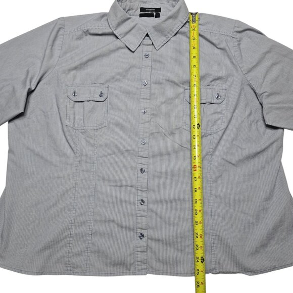 APT 9 Shirt Womens Plus 3X Gray Pinstripe Button Up Roll Tab Sleeve Essential - Picture 4 of 14